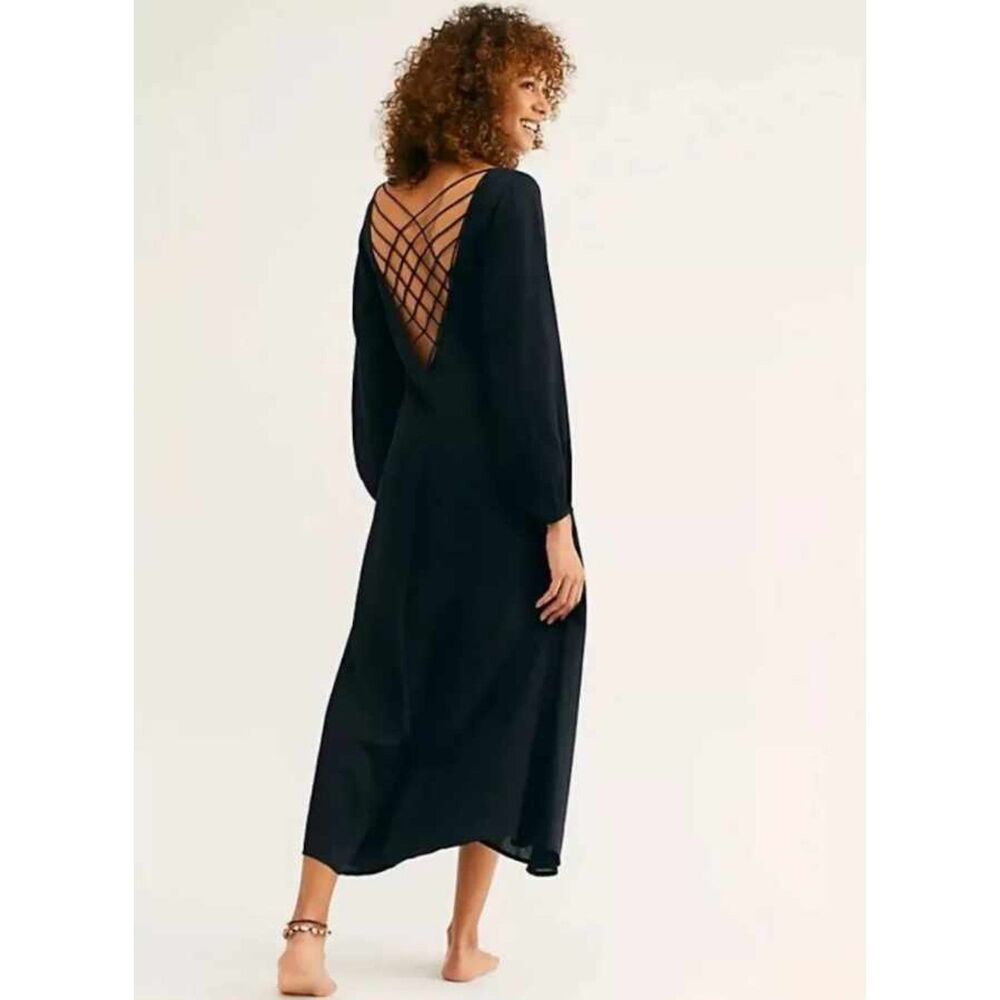 Free People Later Days Strappy Caged Back Midi Dress Black - size 0 - NWT Boho